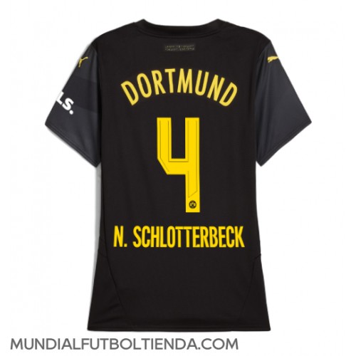 Camiseta Borussia Dortmund Nico Schlotterbeck #4 Segunda Equipación Replica 2024-25 para mujer mangas cortas